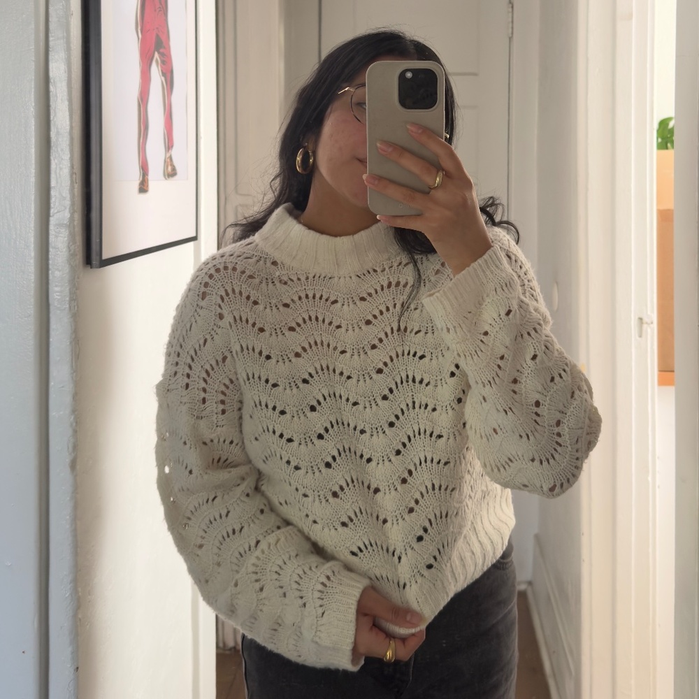 UO Cream Pointelle Sweater